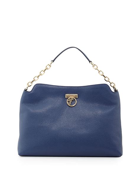 versace pebbled leather hobo bag bright blue|Versace evening bag.